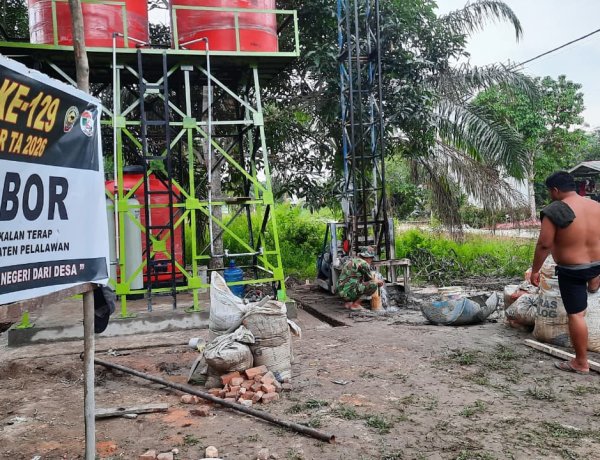 Instalasi Pipa Selesai 100%, Fasilitas Sumur Bor TMMD Ke-129 Kodim 0313/KPR Masuki Tahap Finis